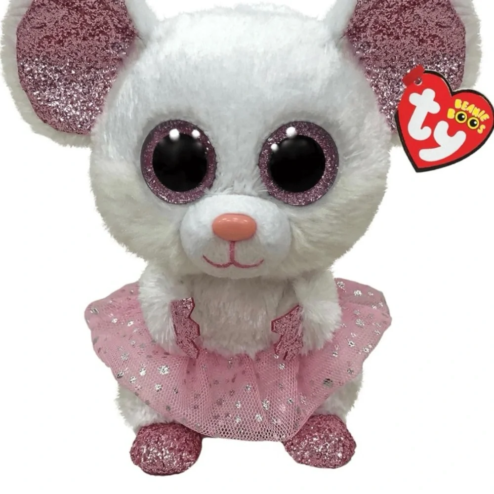 Ty White and Pink Plush Mouse Toy with Glittery Eyes